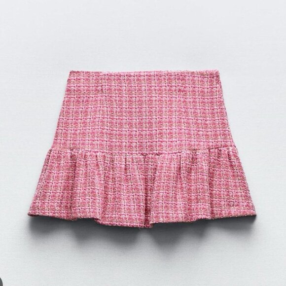 Zara Pink Tweed Mini Skort - Picture 1 of 6